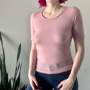 Michael Stars Baby Pink Cashmere Knit Short Sleeve Scoop Neck Top